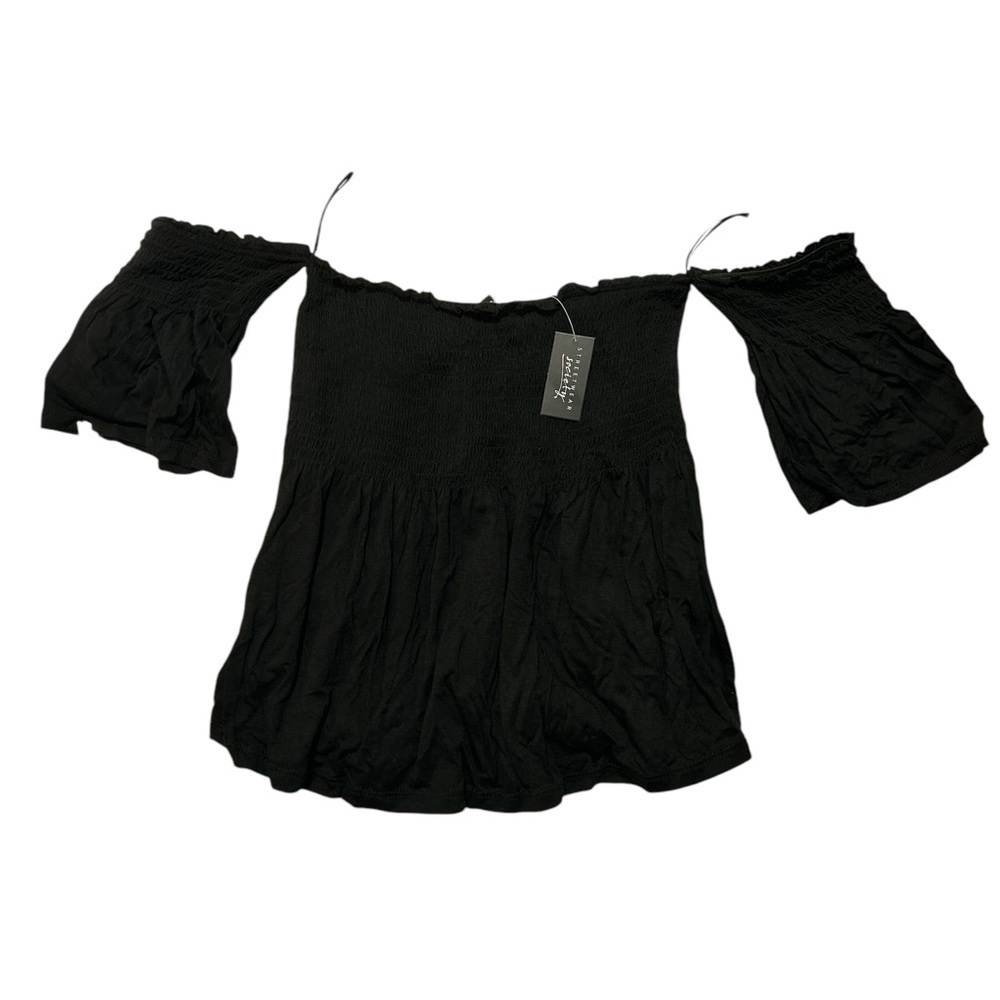 3 For 15 BNWT Black off-the-shoulder smocked crop top